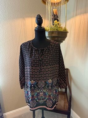bobeau Black Tunic with Multicolor Paisley Border
